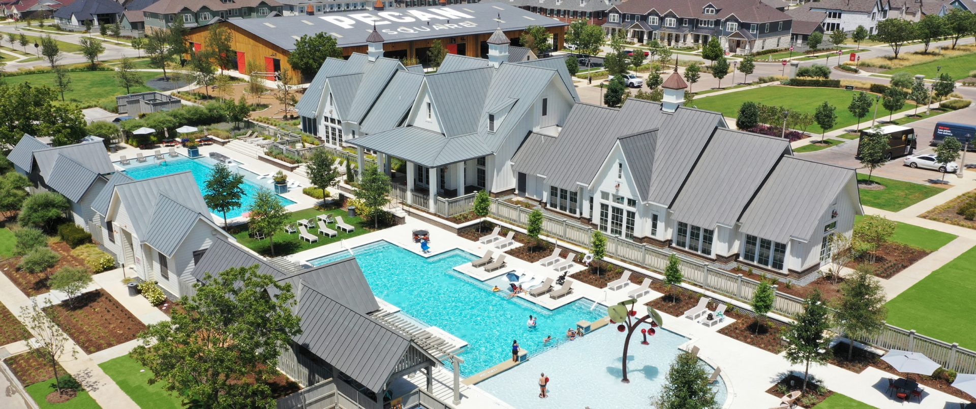 Aerial of Jackson Hall and Pools