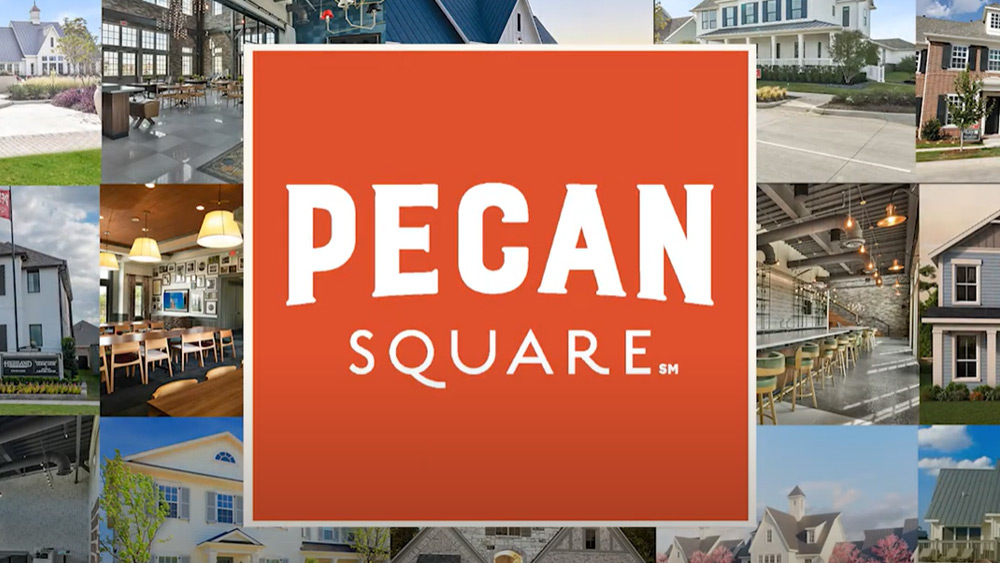 Pecan Square logo on orange block